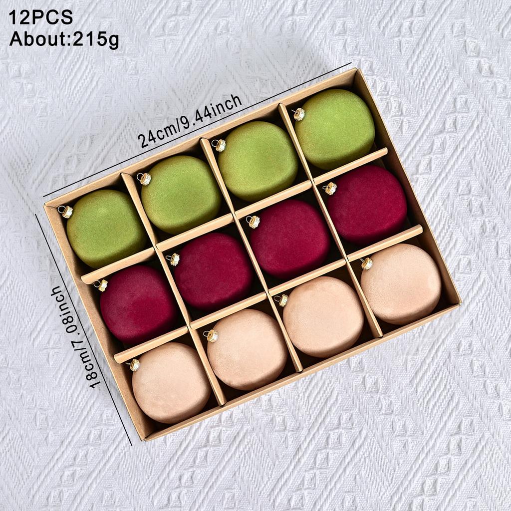 12 шт. Флокированные елочные шары, бархатные рождественские подвесные украшения, елочные подвесные шары, новогодняя вечеринка, плюшевые шары, декор