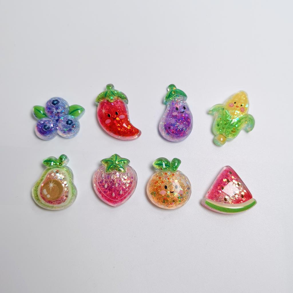 100Pcs Mixed Cartoon Glitter Watermelon Strawberry Cherry Flatback Resin Cabochon Scrapbooking for Phone Fruit Decoration DIY