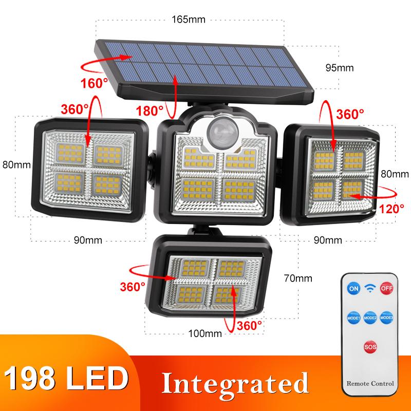 122/138/171/198/333 LED Solar Lights Outdoor Motion Sensor Human Induction Adjustable Head IP65 Waterproof Solar Power Wall Lamp