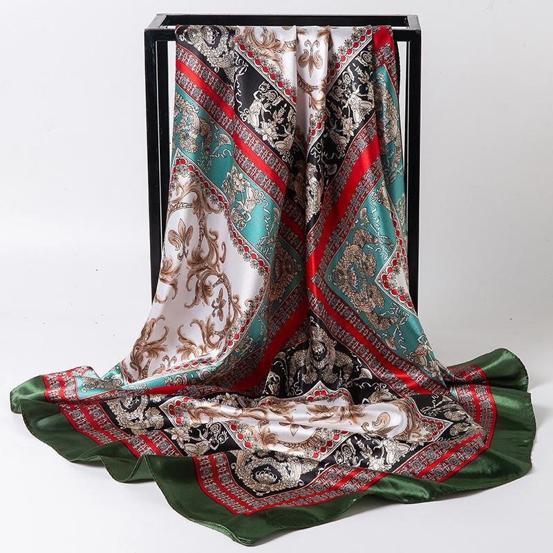 Spring/Summer New Women'S Silk Scarf 90 * 90cm Simulated Silk Twill Square Scarf Fashion Printed Large Square Scarf Professional Scarf