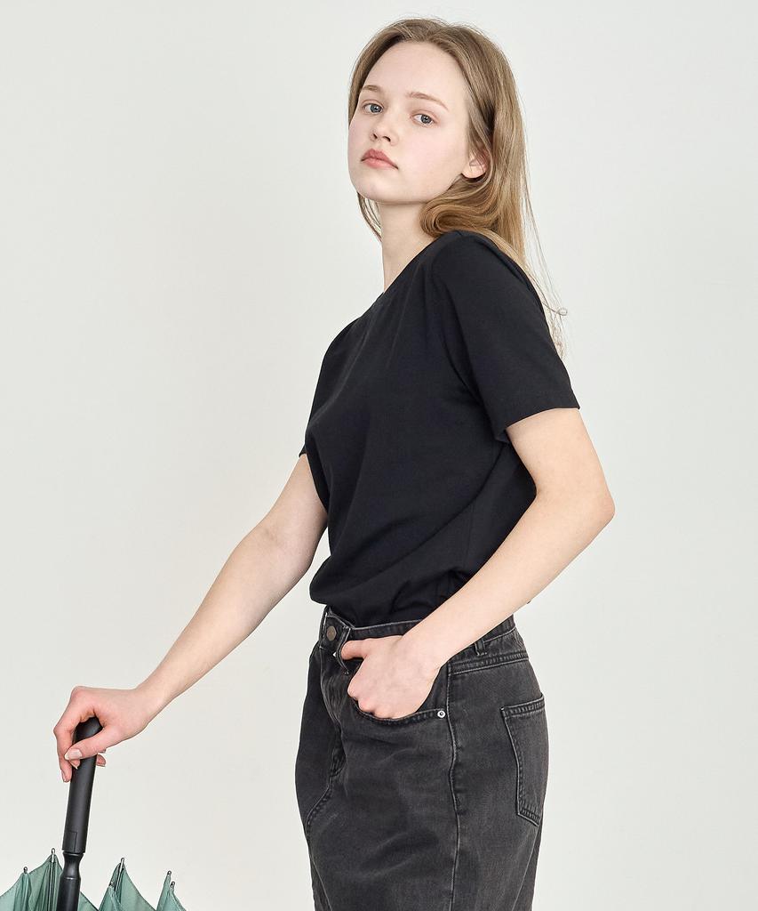 BASIC HOUSE Women'S Stretch Round Neck Regular Fit Short Sleeve T-Shirt Black