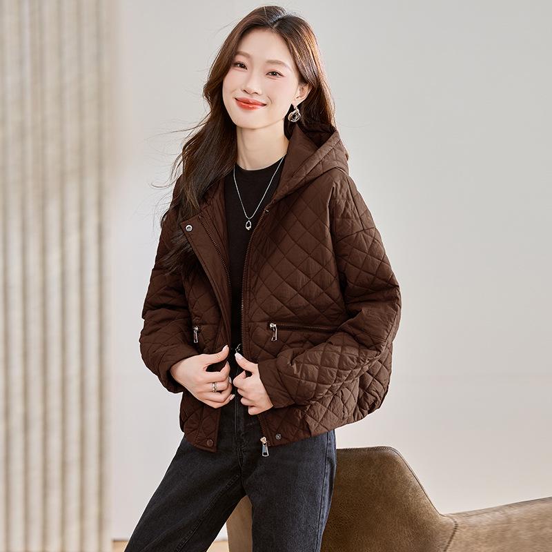 2024 Женская зимняя клетчатая куртка с хлопковой подкладкой - Маленький размер, короткий стиль