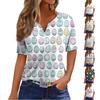 Women's T Shirt Print Button Short Sleeve Daily Weekend Fashion Basic V- Neck Regular Top