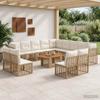 Garden Sofa Set 14 Pieces Natural and Cream White Poly Rattan