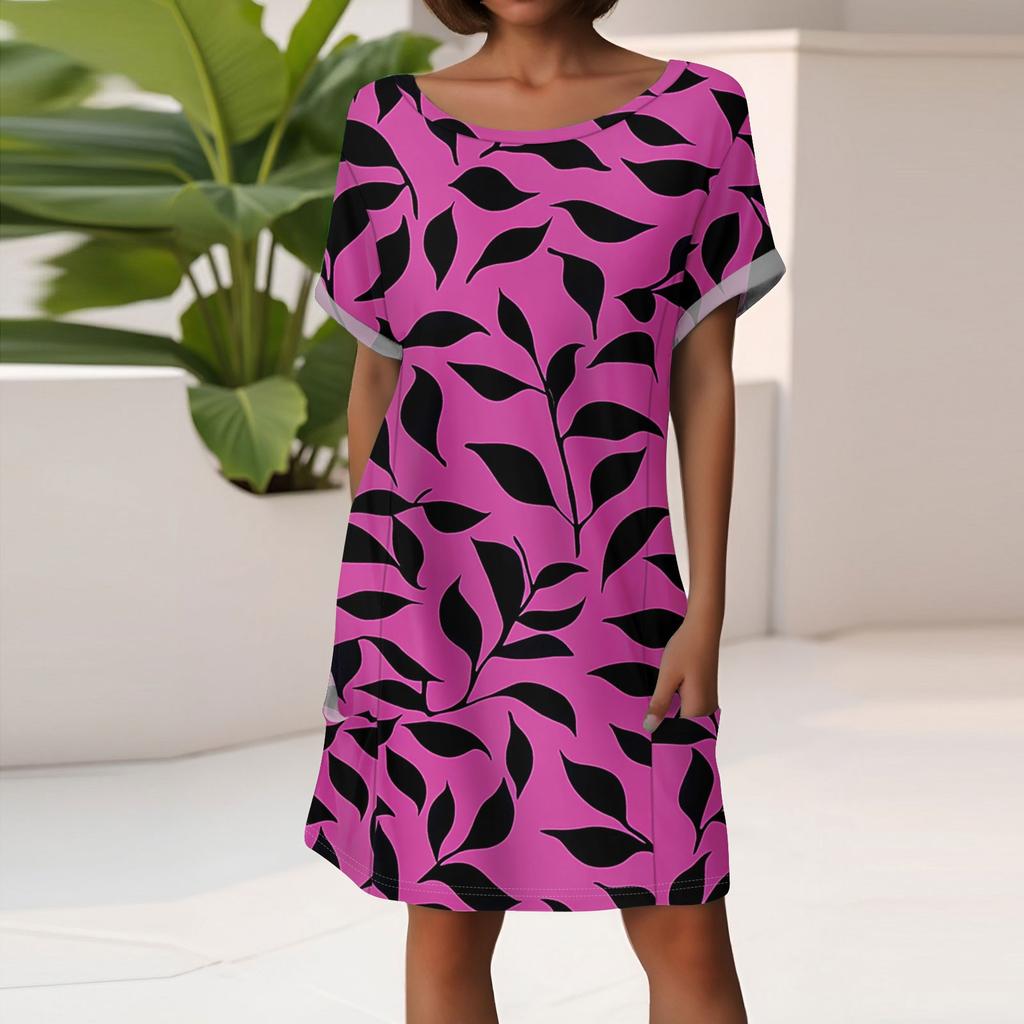 Women's Fashion Short Sleeve Dress With Pockets Floral Print Casual Beach Dress