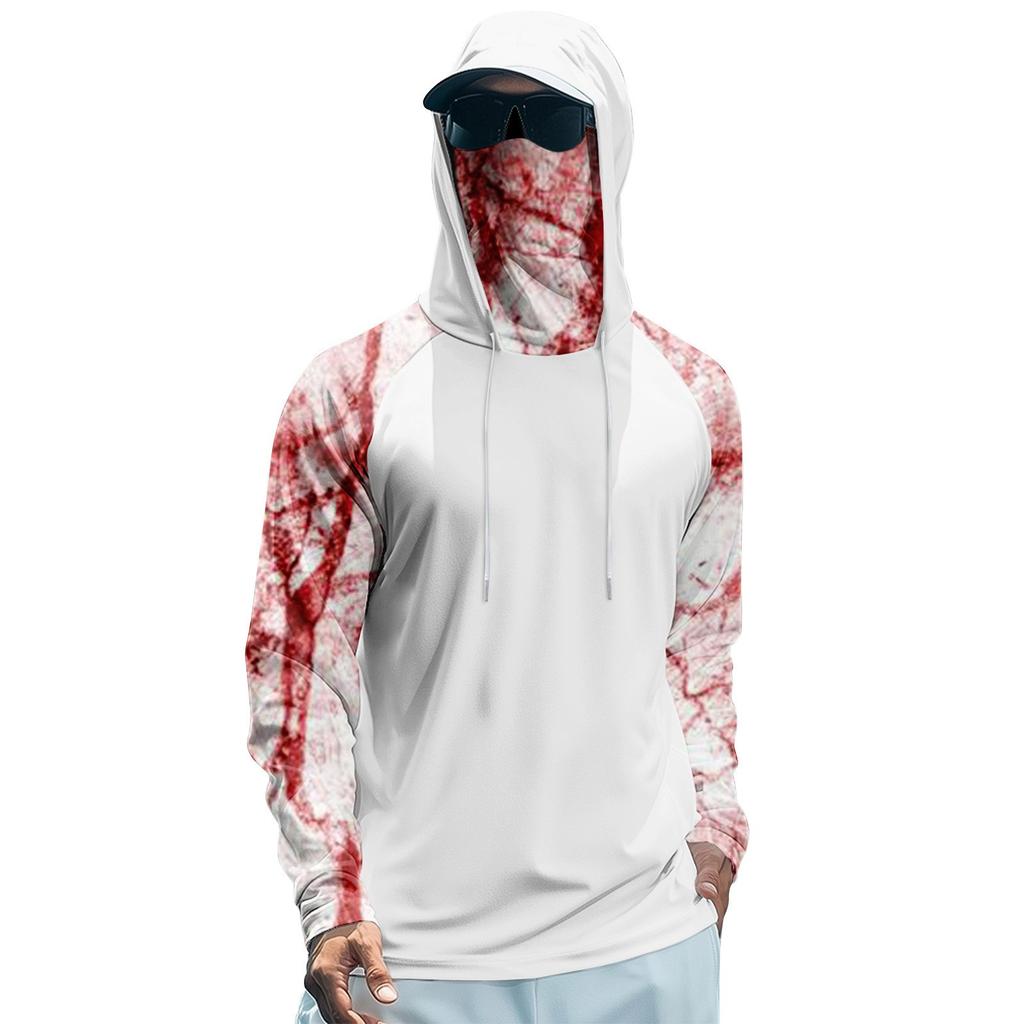 Мужская худи реглан для рыбалки с принтами на Хэллоуин - UPF 50+ УФ защита, длинный рукав, солнцезащитная рубашка с сетчатым козырьком