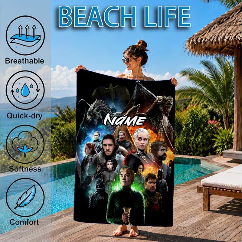 Custom Name Game Dragons Heroes Unite Beach Towel Microfiber Beach Towel, Lightweight and Quick-Dry, for Summer Travel, Swimming Pool Gift