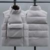 Мужской пуховик с воротником-стойкой, без рукавов, косая застежка-молния, жилет, пальто с передними карманами, однотонное хлопковое пальто