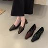 2025 Autumn French Commuter Versatile Small Leather Shoes Women's Square Head Thick Heel Shallow Mouth High Heel Temperament One Pedal Loafers