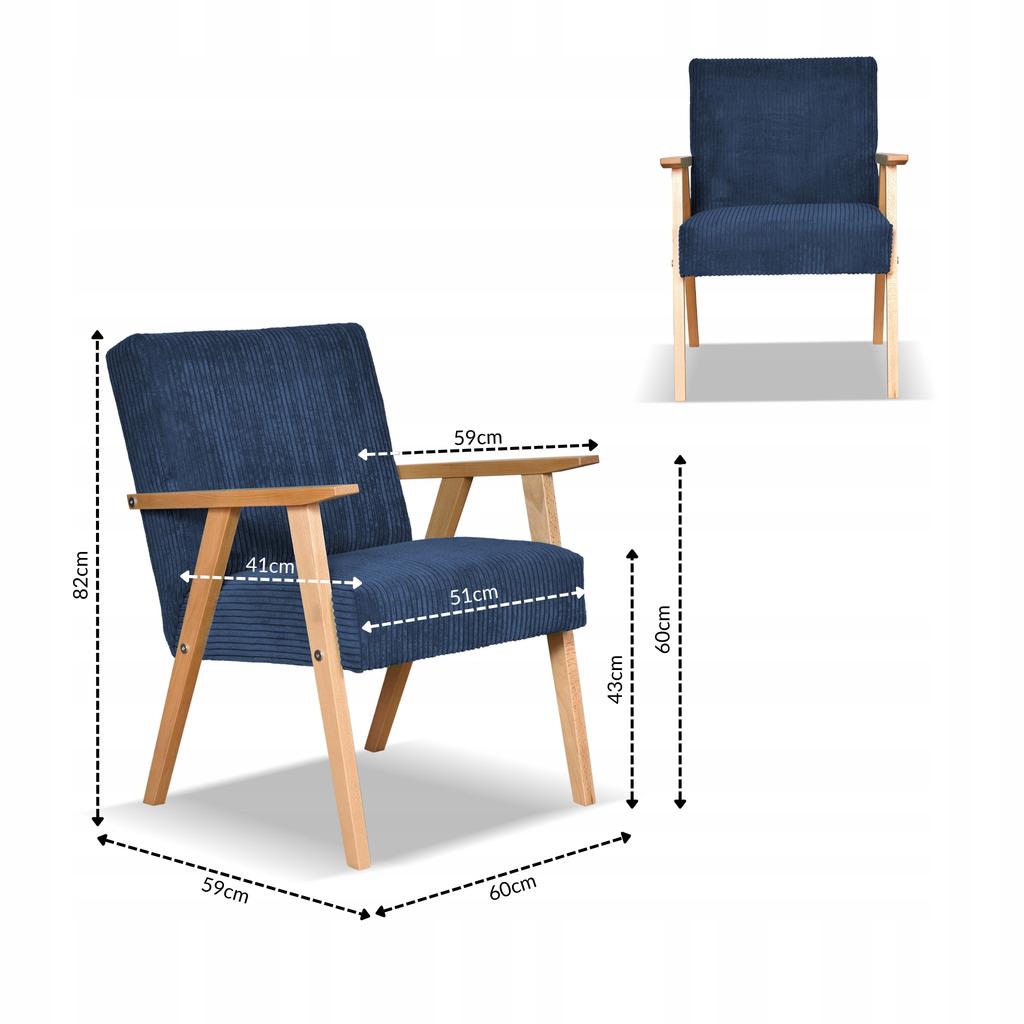 Fotel PRL zestaw retro vintage SOLER Family Meble granatowy sztruks Anafi