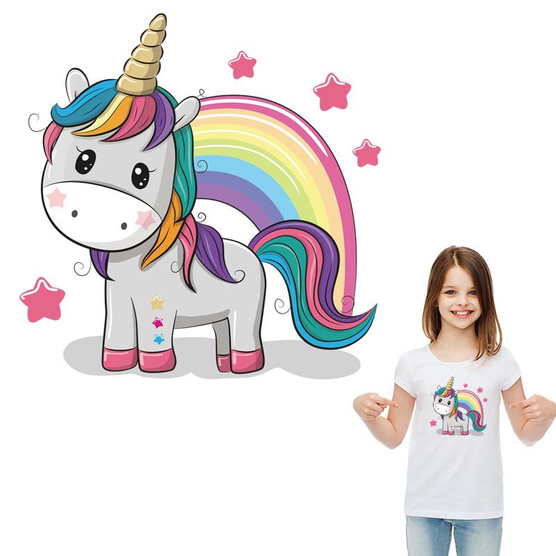 Радужный единорог, утюг на теплопередаче, аксессуар «сделай сам», наклейка на джинсы, модный термопресс, аппликация в полоску, термоклейкая нашивка
