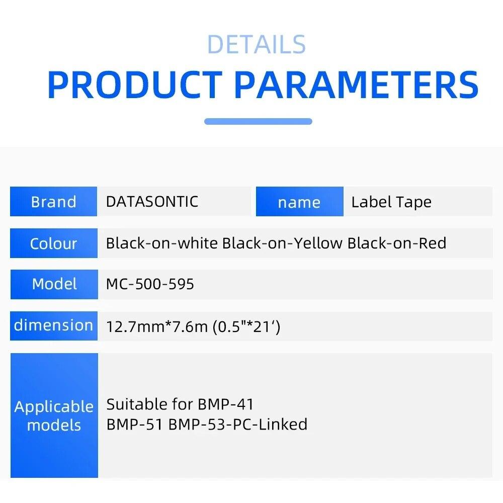 Compatible with MC-500-595 Label Strip BMP-41 BMP-51 BMP-53-PC-Linked Printer Ribbon 12.7mm * 7.6m Vinyl Label Ribbon0.5'' * 21'