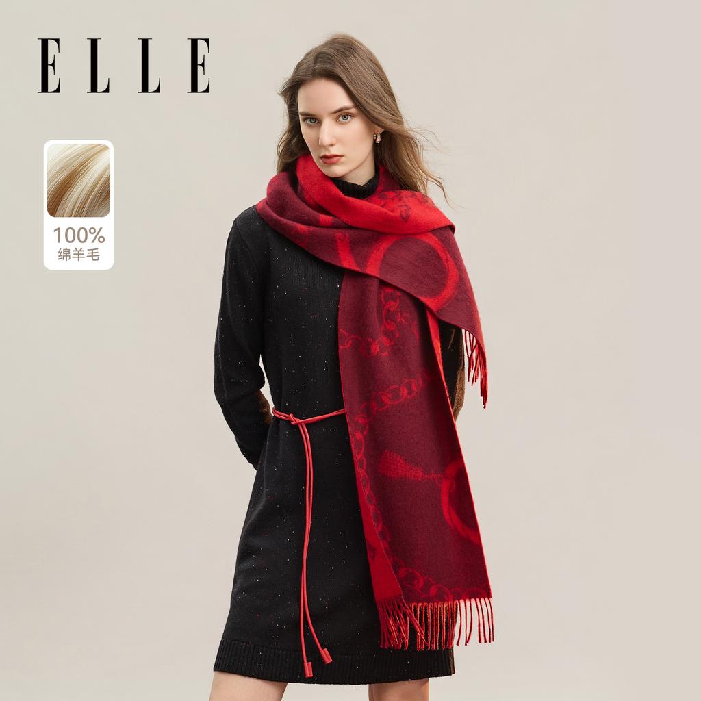 ELLE 100% Sheep Wool Jacquard Scarf