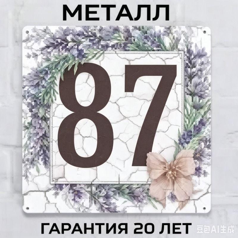 Металлическая табличка с номером дома в деревенском стиле, лавандовая, 20x20 см
