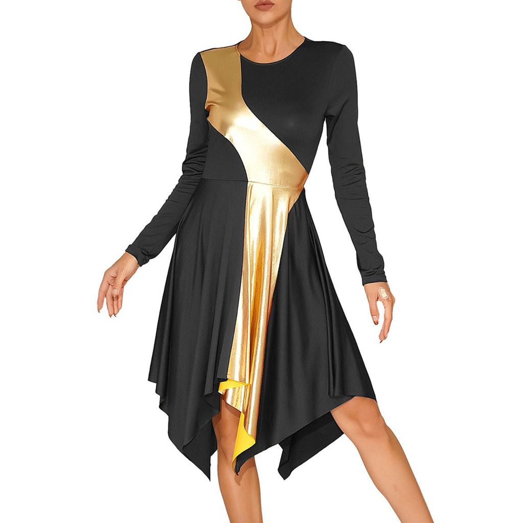 Женское платье для литургического танца с высоким низким поклонением цвета металлик, костюм для бальных танцев