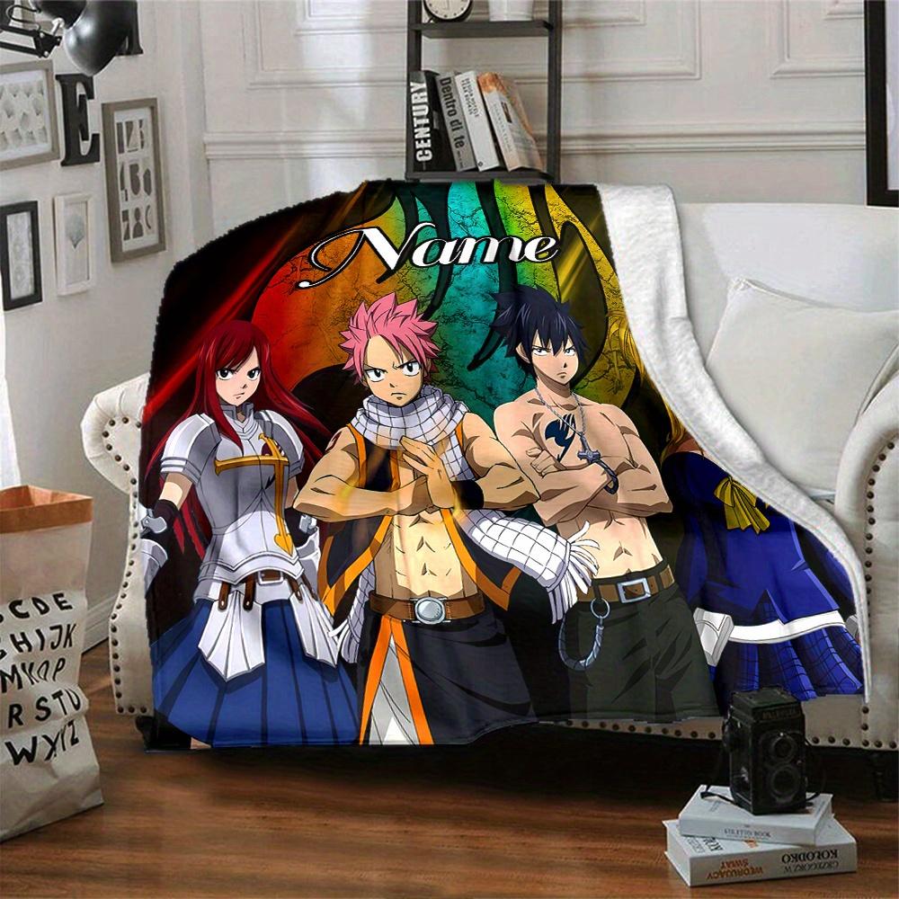 Fairy Tail Characters Flannel Blanket With Customizable Name Comfortable In All Seasons Suitable For Sofas Beds Travel Camping And Office Decoration A