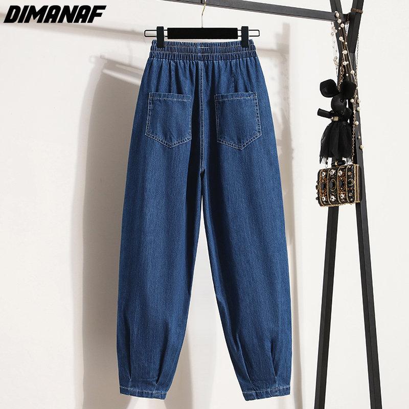 Dimanaf 2024 Plus Size Summer. Women Jeans Harem Pants Loose Casual Female Trousers Oversize Blue Pants 5XL A