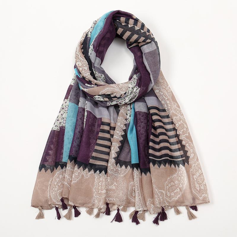 Designer Brand Women Scarf Classical Print Lady Shawls Cotton Feeling Soft Oversize Hijabs Neck Headband Tassel Foulard