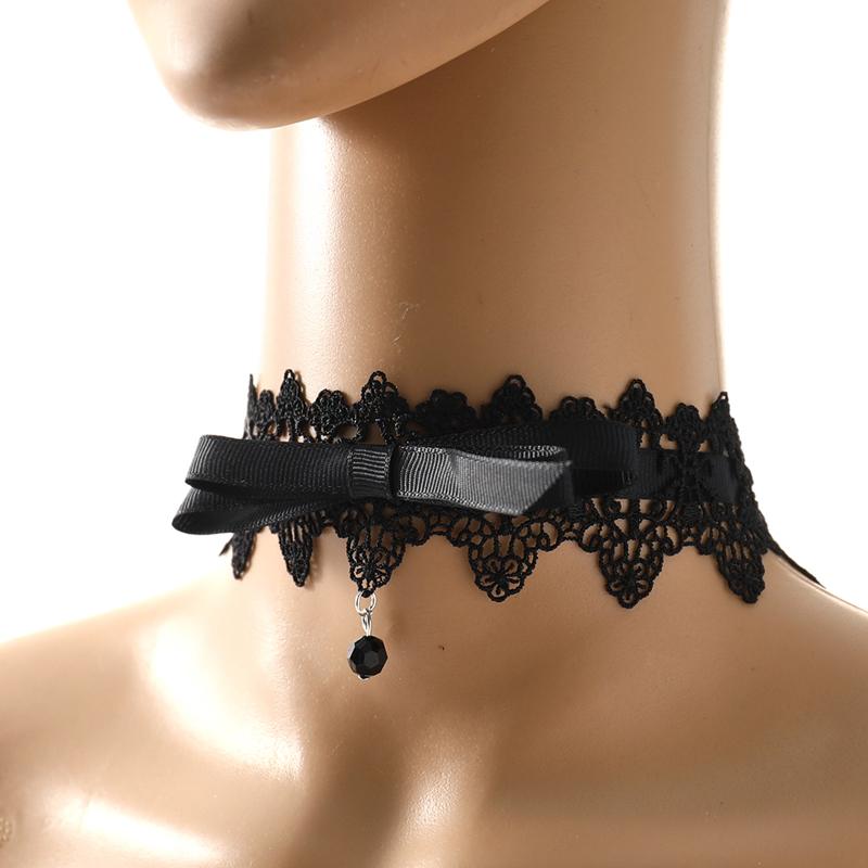 Korean Bowknot Girl Black Lace Choker Necklace Harajuku Loli Cute Collar