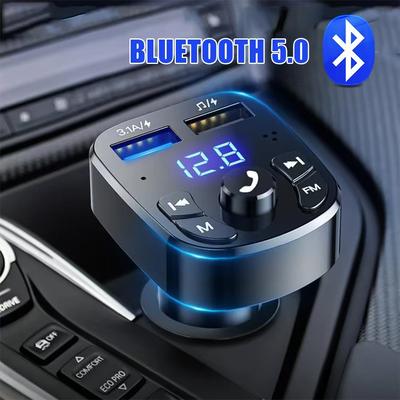 Автомобильный FM-передатчик громкой связи с поддержкой Bluetooth 5,0, автомобильный комплект, MP3-модулятор, плеер, аудиоприемник громкой связи, быстрое зарядное устройство с 2 USB-портами