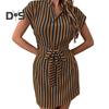 Женское летнее мини-платье с v-образным вырезом, без рукавов, на талии, с узкими завязками, короткое платье с принтом в вертикальную полоску, офисное платье для отпуска