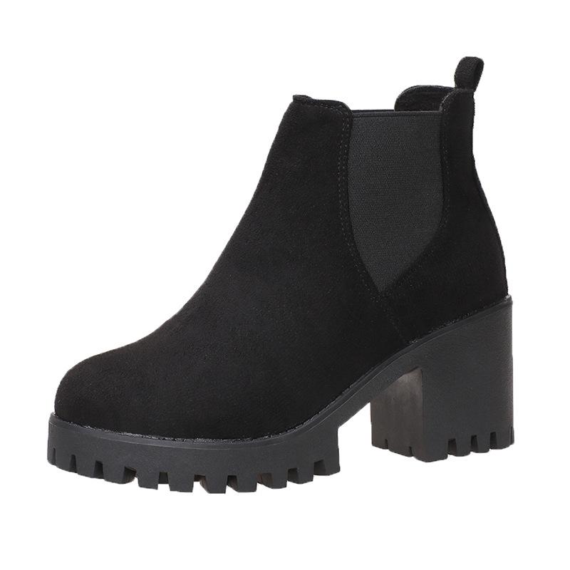 Coarse heel short boots women's autumn and winter large size matte heightening platform high heels British style Martin boots heightening and slimming