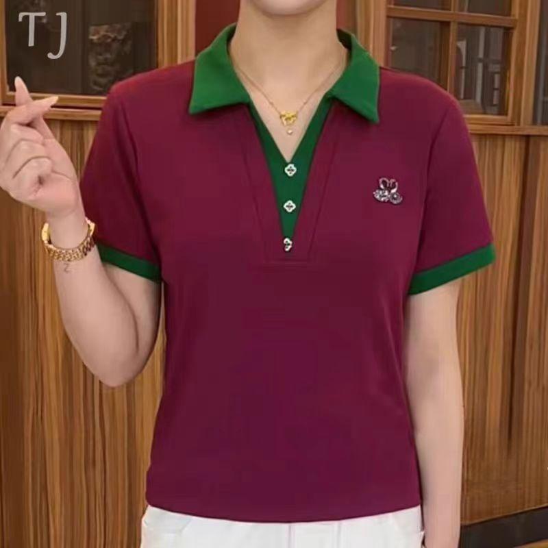 Новая летняя женская футболка с короткими рукавами Temperament Contrasting Shirt для женщин Повседневный и универсальный тонкий топ для женщин