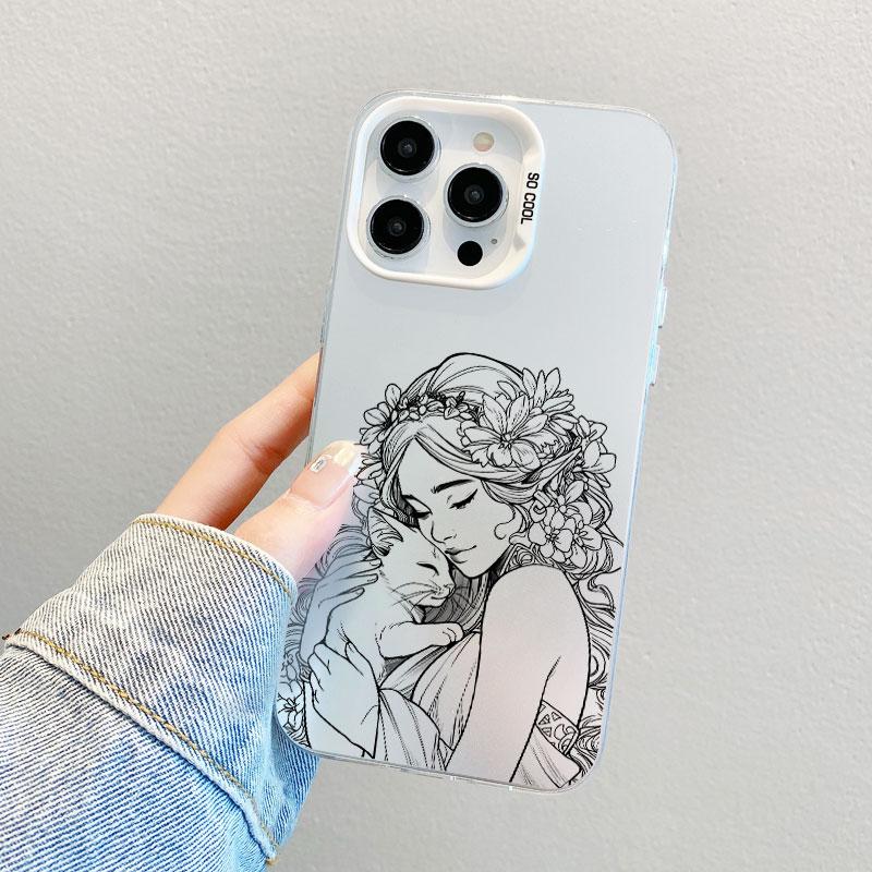 Beautiful Flower Girl Line Design Durable Laser Phone Case For Samsung Galaxy S21 S23 S24 FE S25 S24 S23 S22 Ultra Plus Covers