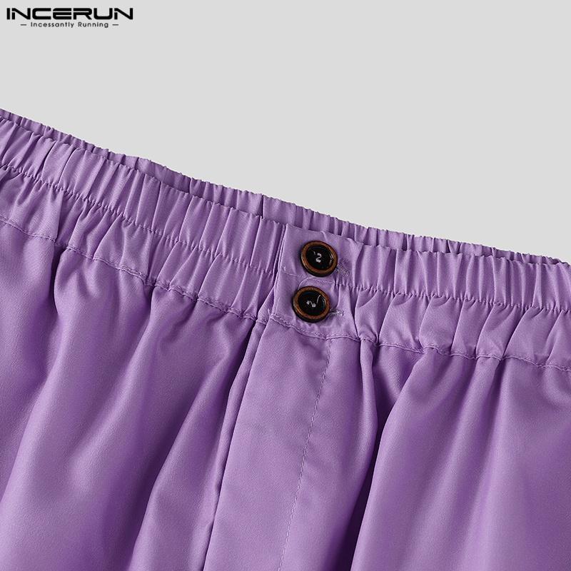 INCERUN Мужские повседневные свободные длинные брюки с принтом и эластичной талией, с карманами