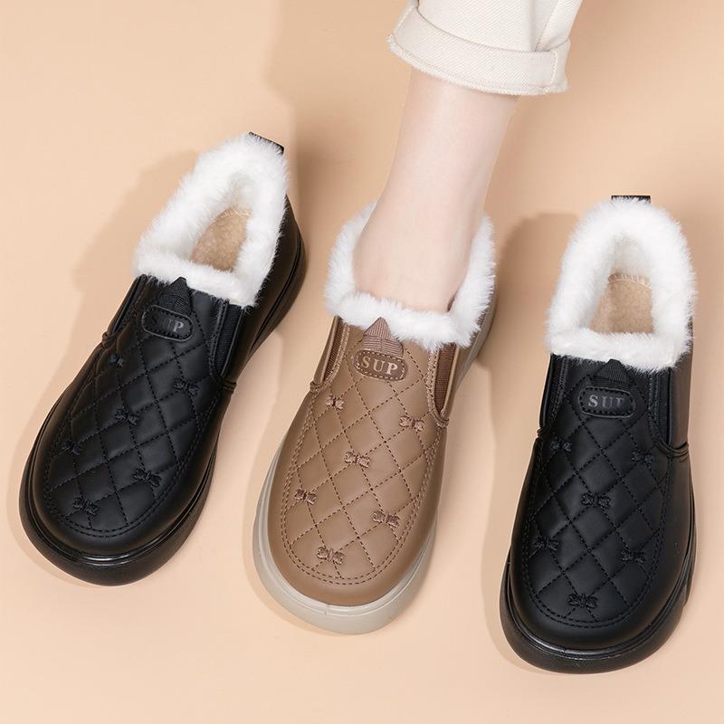 Cotton Shoes Women's Winter Velvet Doudou Shoes Waterproof and Warm One-pedal Mother Cotton Boots Thickened Non-slip Lazy Work Cotton Shoes