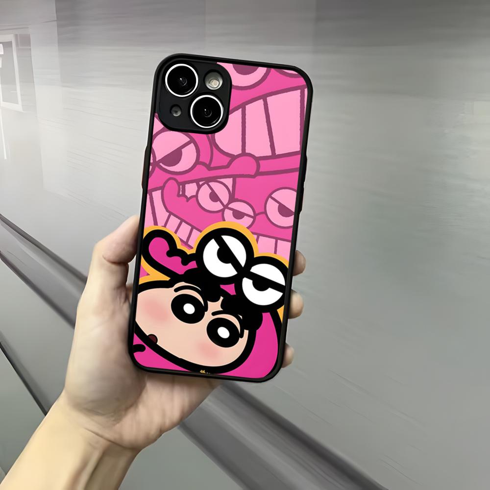Cute C-Crayon S-Shinchan Clear Phone Case For Iphone 17 16 15 14 13 12 Pro Max Xr Air Plus Skin Feel Black Hard Shell Cover