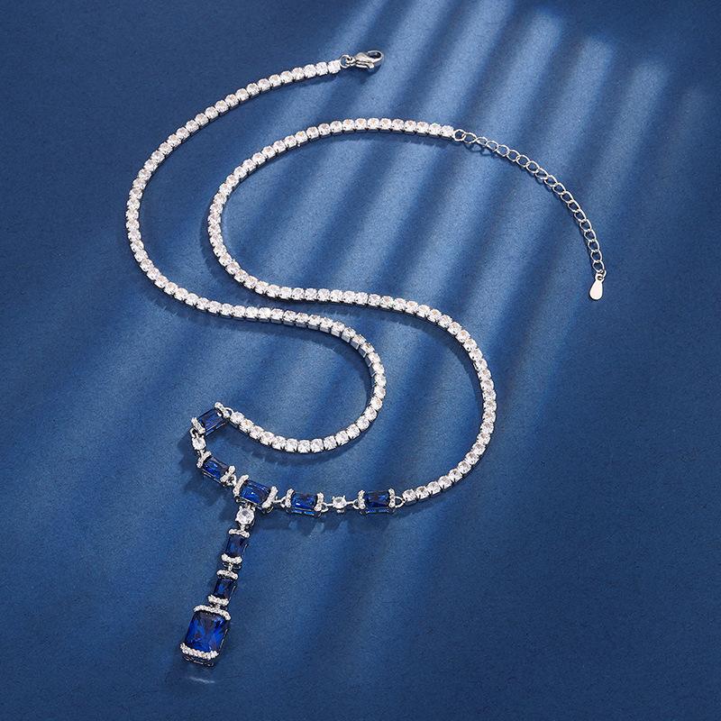 Ювелирные изделия Медь с покрытием из настоящего золота Имитация красного корунда Синяя шпинель Универсальная цепочка Премиальное банкетное колье Женское 8 * 10