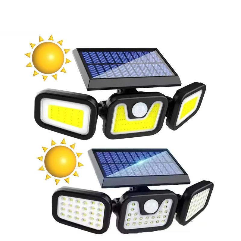 Светодиодный солнечный светильник уличный с датчиком движения, датчик человеческого тела, регулируемая головка, водонепроницаемость IP65, солнечный настенный светильник с тремя головками для сада