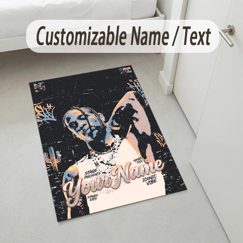 Personalized Crystal Velvet Carpet,Travis Scott Custom Printed Name, Plush Area Rug For Home Indoor Decor