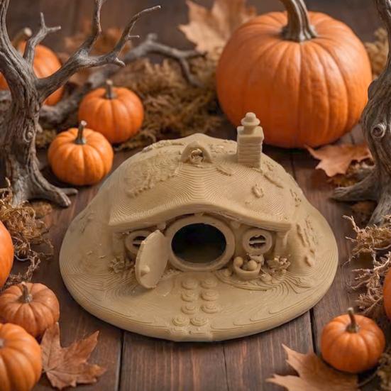 Fairy Tale Garden Accessory 3D Printed Fantasy Hobbit House Ornament for Small Pet Shelter, Cave Animals Hideout, Miniature Micro Landscape Halloween