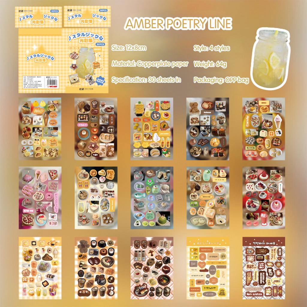 30pcs Vintage Retro Sticker Book Scrapbooking Stickers for Journaling DIY Crafting Food Theme Decorative Stickers