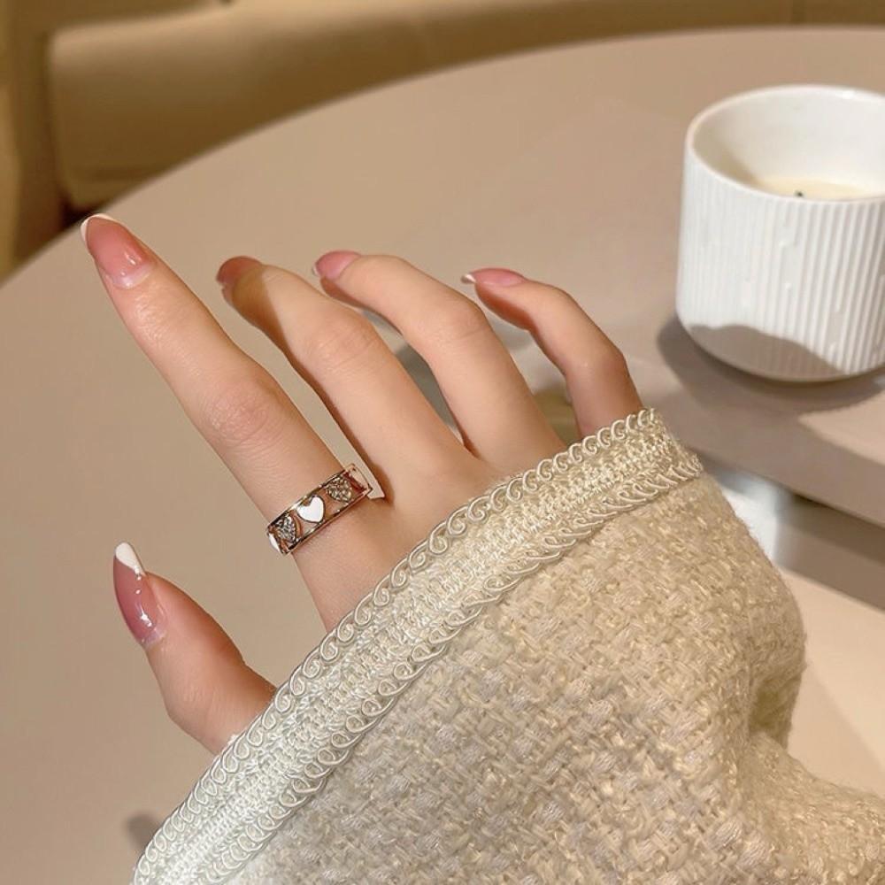 Jewelry Heart Ring Adjustable Rhinestone Ring Shiny Finger Ring Girls