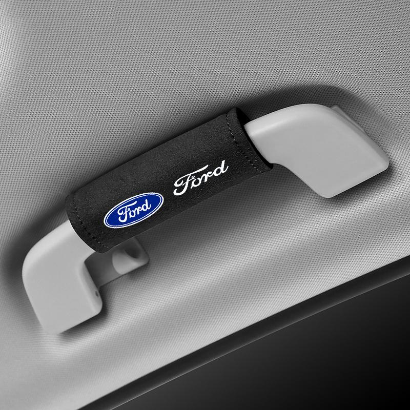 BBBO4 1pc Suede Car Roof Armrest Pull Protection Cover Gloves Door Handle For Ford Fiesta C-Max Kuga Ranger Raptor KA Fusion STTransit