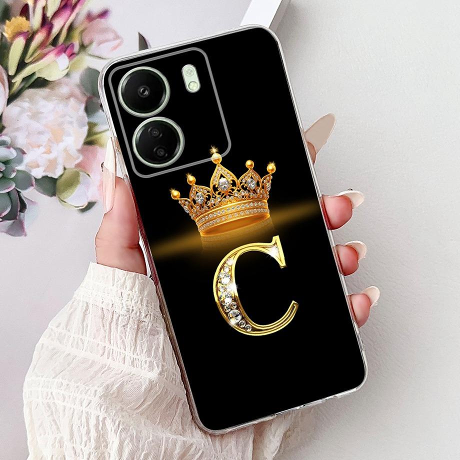 For Xiaomi Redmi 13 13C 4G 5G Soft Silicone Phone Case Crown Letters Initials Cover For Redmi13c 13 C Realme13 Clear Back Cover