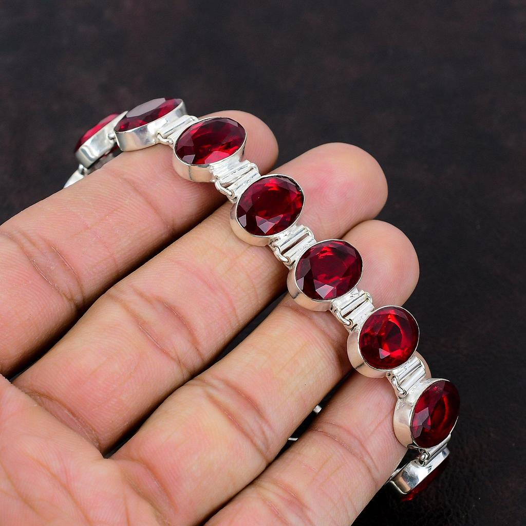 Граненый мозамбикский гранатовый браслет Ювелирные изделия из драгоценных камней Браслет из стерлингового серебра 925 пробы Регулируемый браслет-цепочка Ювелирные изделия ручной работы Подарок на годовщину