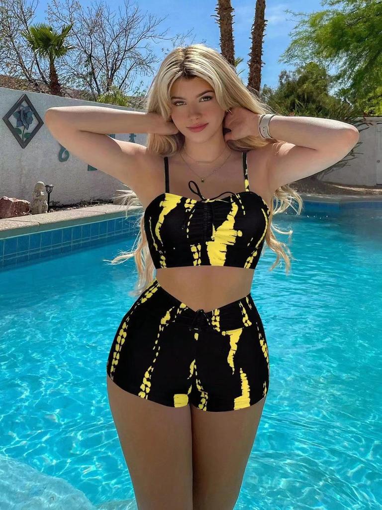 New fashion split print two-piece swimsuit women's high waist flat angle sexy swimsuit
