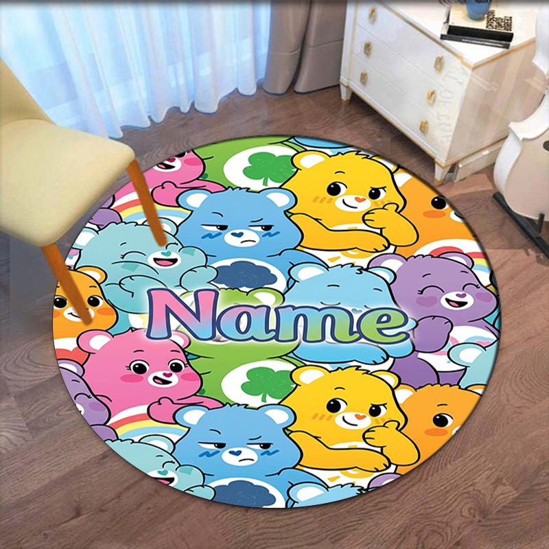 Custom Name Bear Printed Round Rug Carpet Chair Rug Area Rug Entryway Doormats,for Office Chair Living Room Bedroom Kitchen Room.