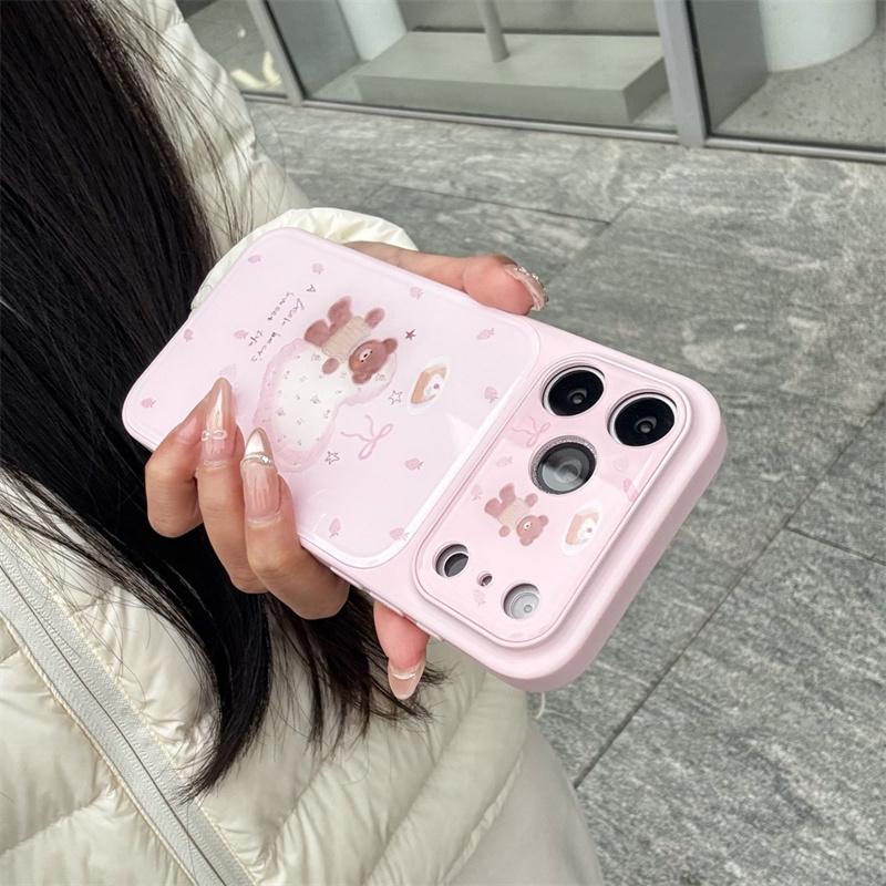 Милый розовый медведь с сердцем Чехол для телефона для iPhone 17 16 15 Pro Max Сладкий клубничный десерт Мультяшный Эстетичный Ударопрочный Чехол