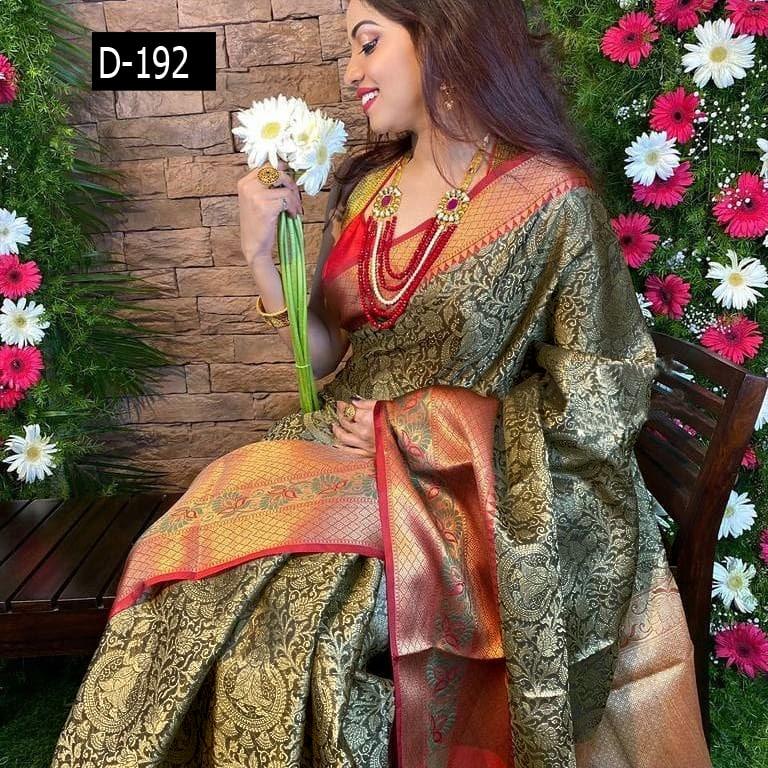 Индийское традиционное мягкое шелковое сари личи с жаккардовым плетением