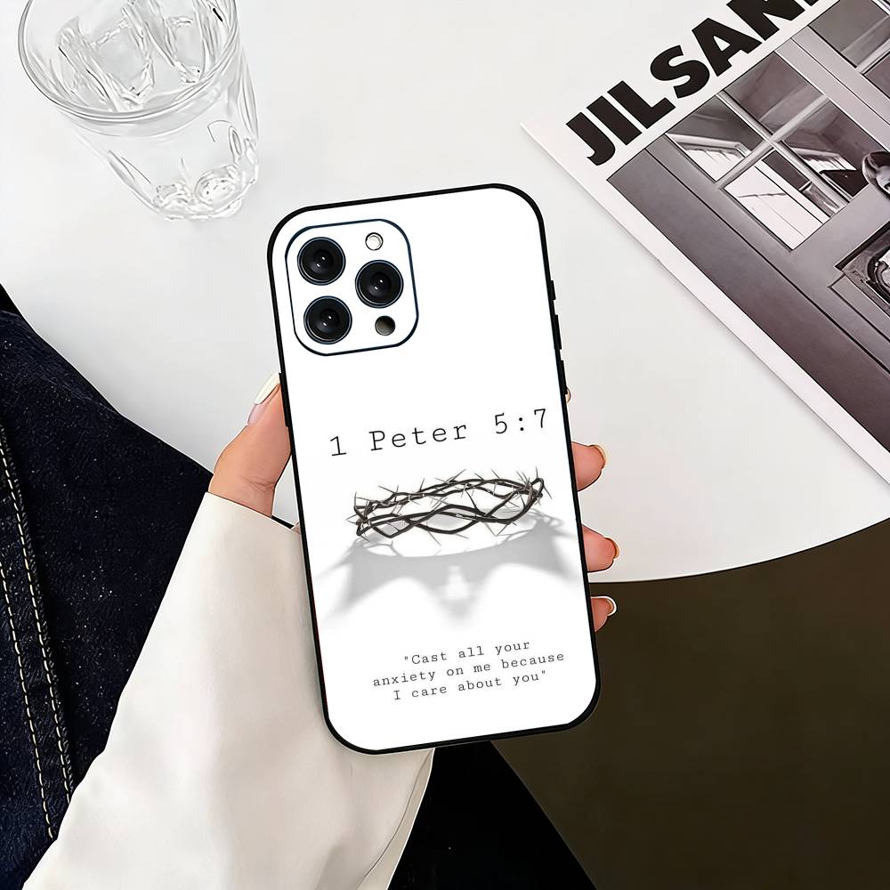 Христианский чехол для телефона с библейским стихом о Иисусе для iPhone 17,16,15,14,13,12,11 Plus,Pro Max,XS,Черный мягкий силиконовый чехол