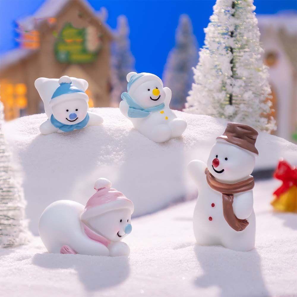 Cartoon Christmas Snowman Figurine Cute Snowman Statue Kids Gift Mini Snowman Ornament  Home Decor