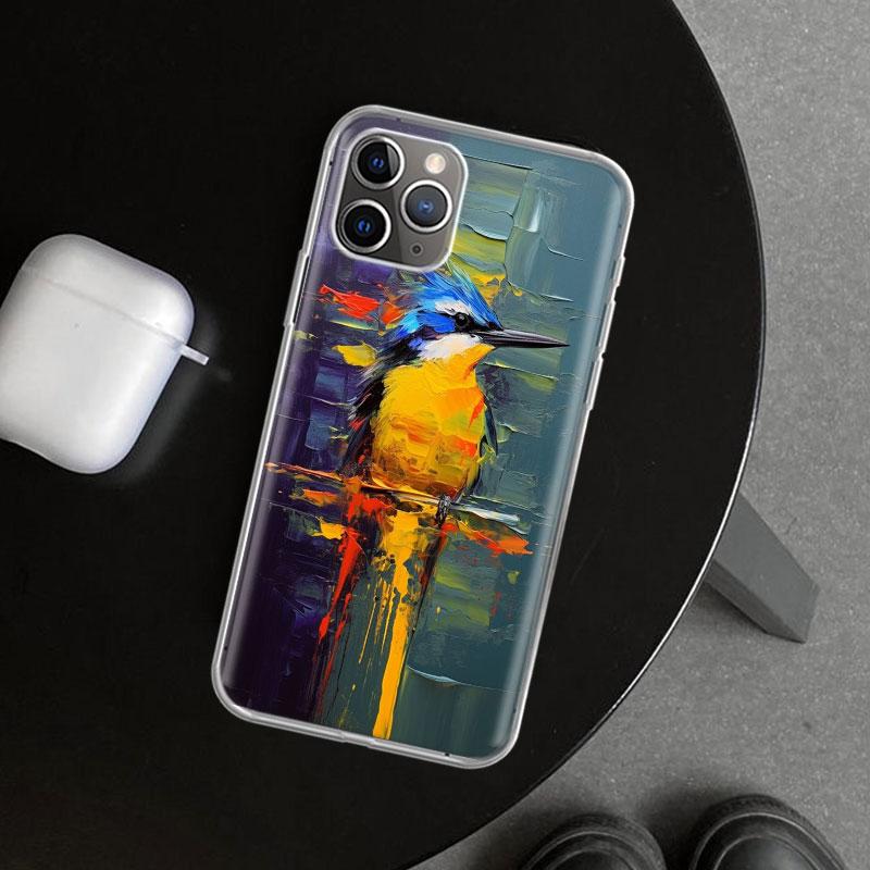 Масляная живопись животных Чехол для телефона с птицами для iPhone 11 12 13 Mini 14 15 Plus 16 Pro Max 17 Air 7 8 + SE Художественные Индивидуальные Fundas 1