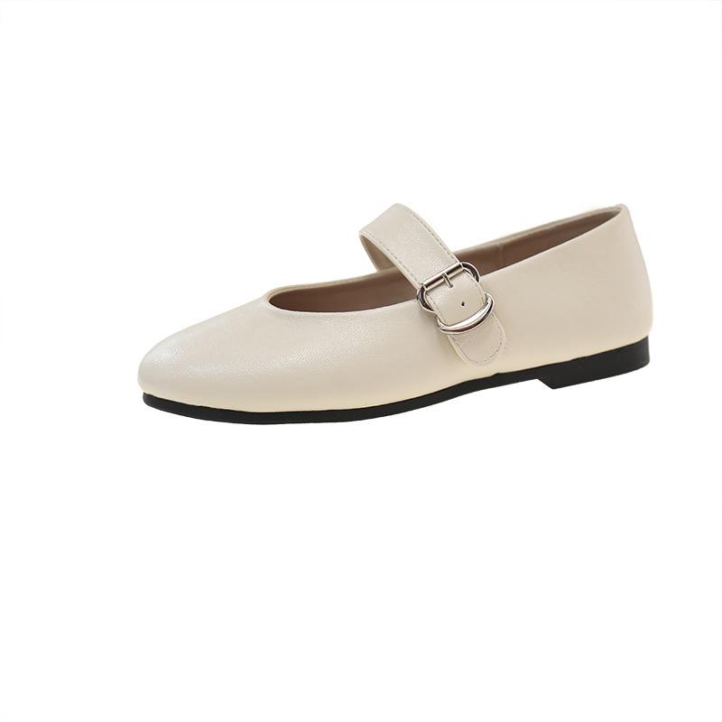 Stylish and Lightweight White Round Head Flat Bottom Shallow Mouth Single Shoes Women's New Autumn and Winter Soft Sole Mary Jane Small Leather Shoes