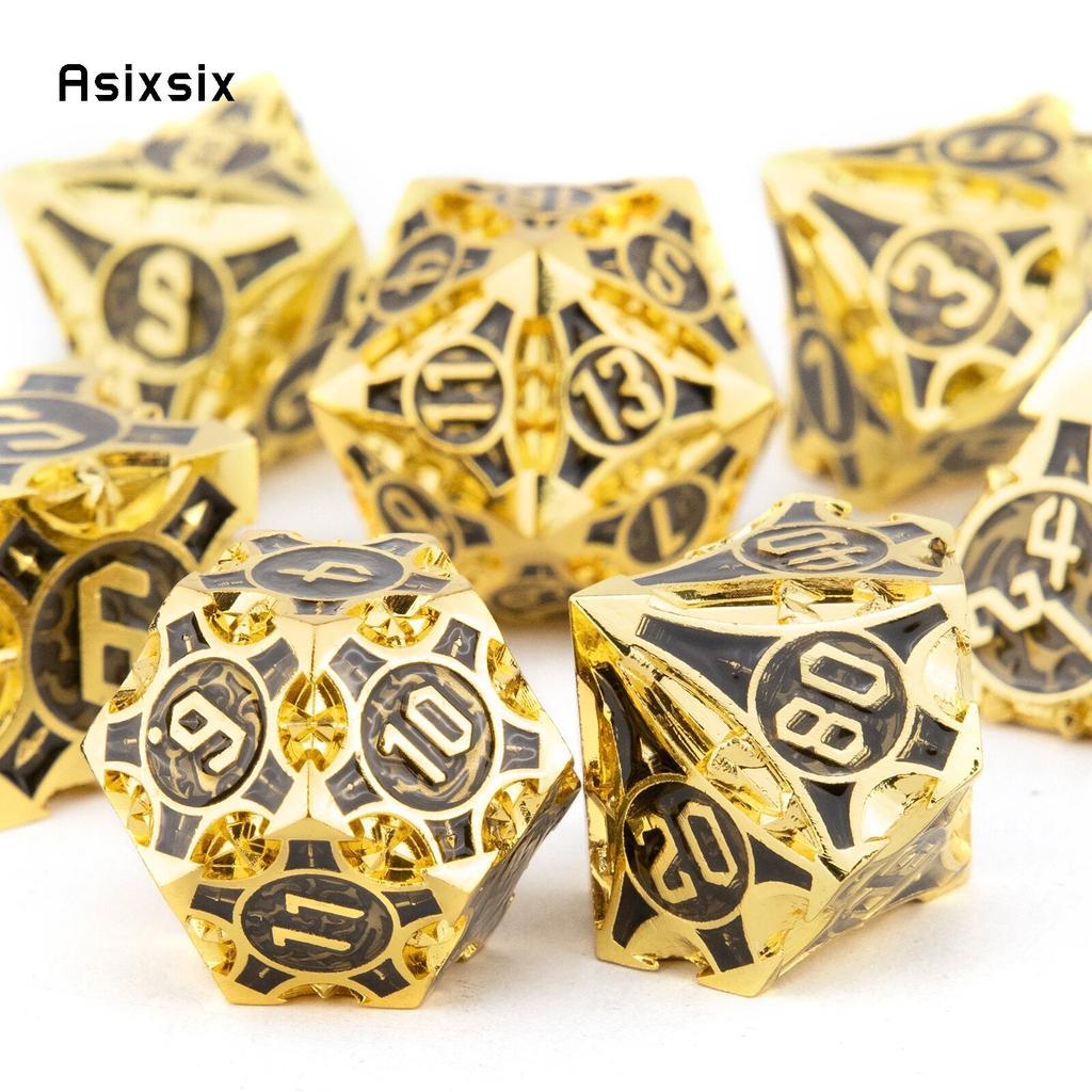 7 шт. желтый, черный металлический кубик, набор твердых металлических многогранных кубиков, подходящий для ролевой ролевой игры, настольной игры, карточной игры