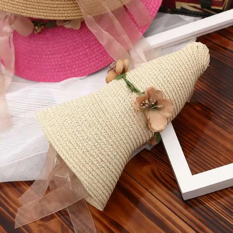 WTEMPO Women's Solid Color Beach Summer Sunscreen Hats Elegant Mesh Bow Foldable Beach Flower Wreath Sun Hats